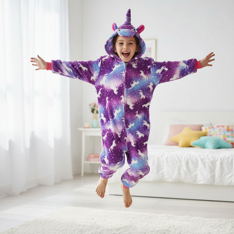 unicorn print onesie - in-use