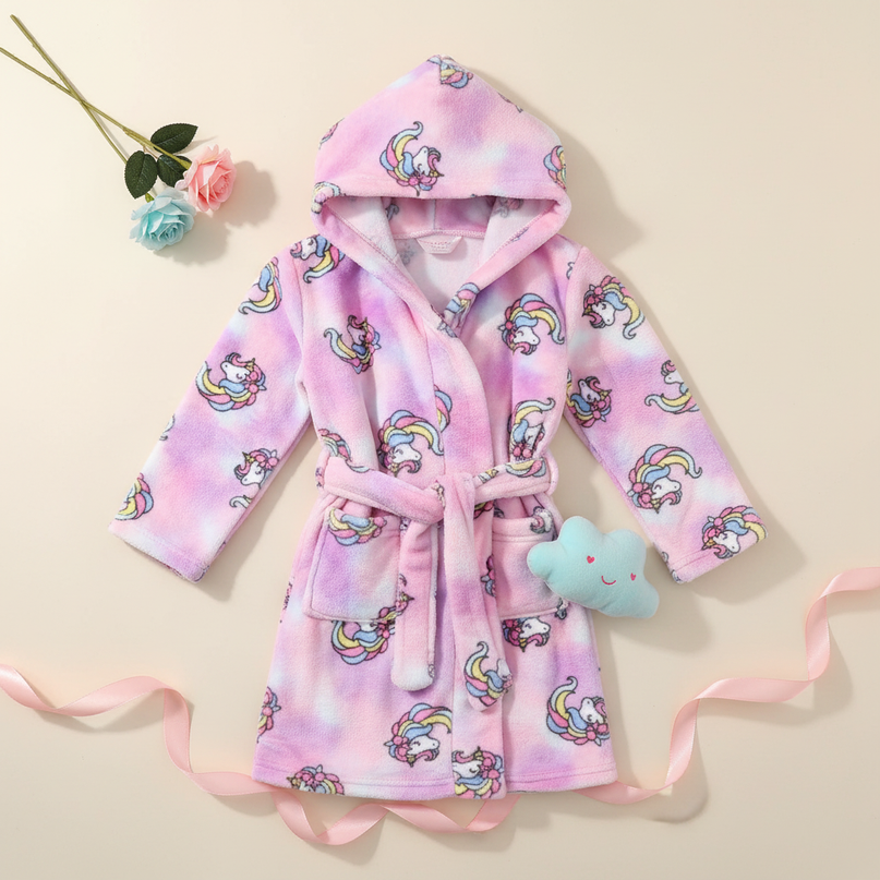 unicorn print robe - flat-lay