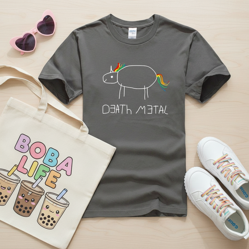 unicorn print shirt - flat-lay