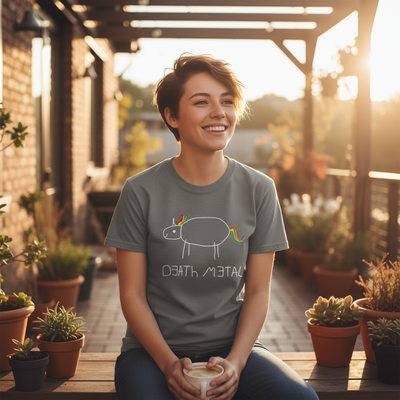 unicorn print shirt - in-use