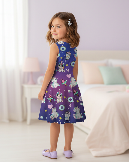 unicorn print skater dress girls - back