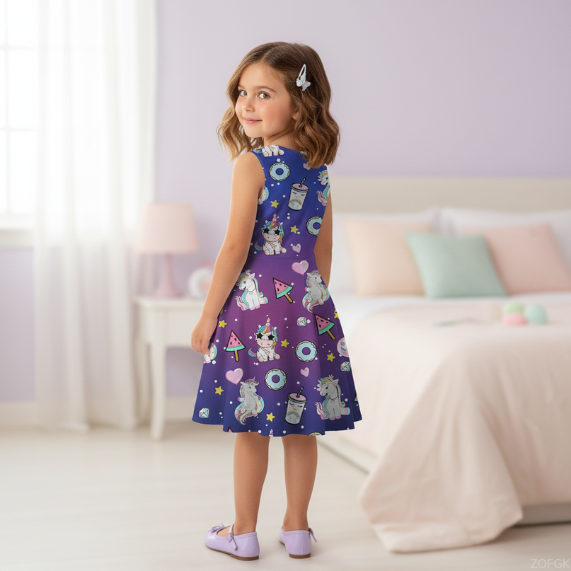 unicorn print skater dress girls - back