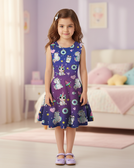 unicorn print skater dress girls - detail
