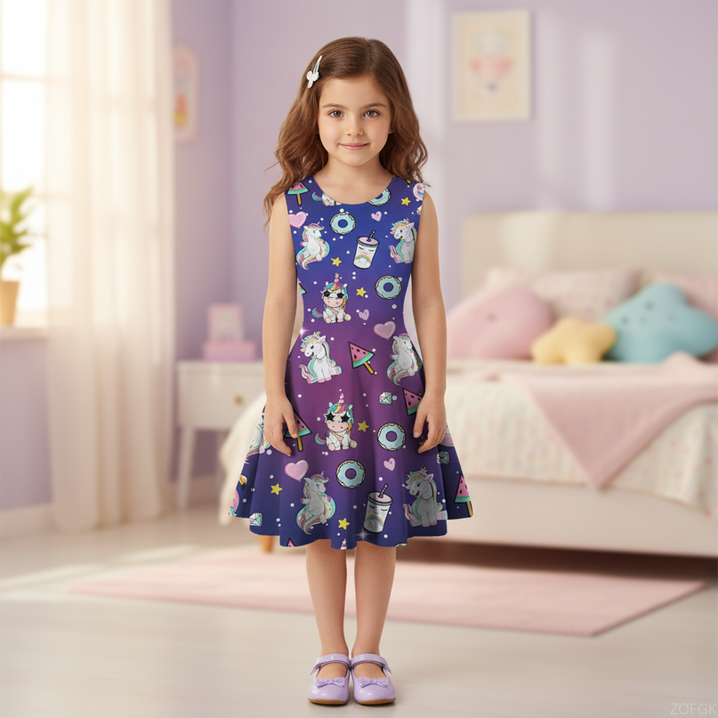 unicorn print skater dress girls - detail