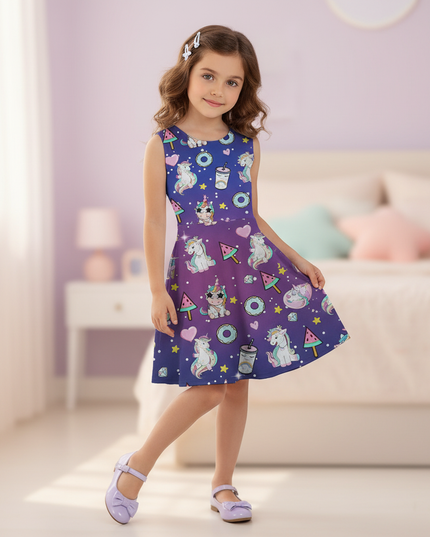 unicorn print skater dress girls - front