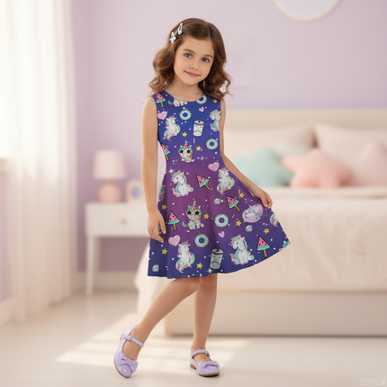 unicorn print skater dress girls - front