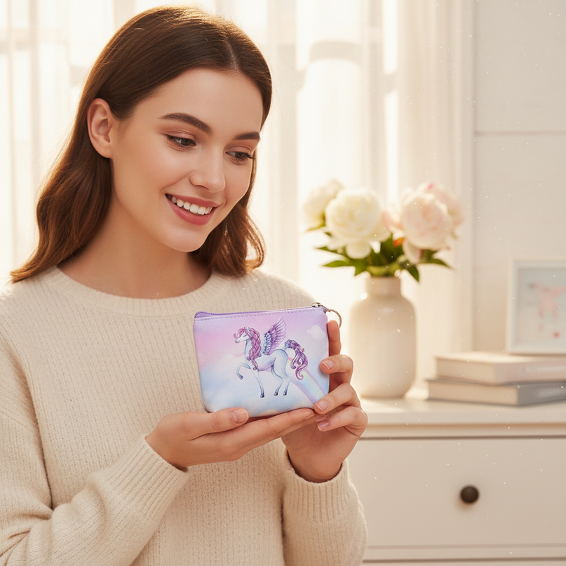 unicorn printed coin purse - in-use