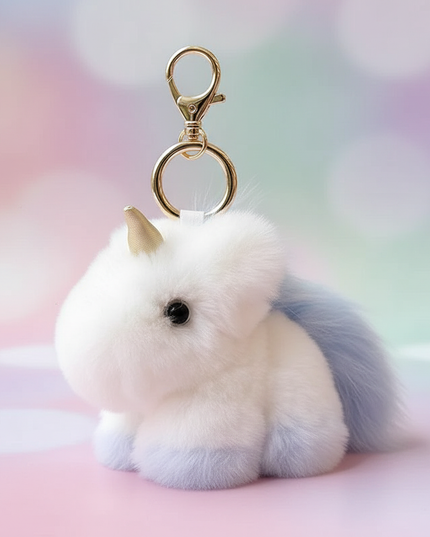 unicorn puff ball keychain - detail
