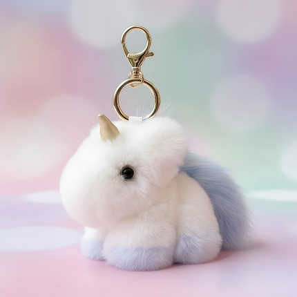 unicorn puff ball keychain - detail