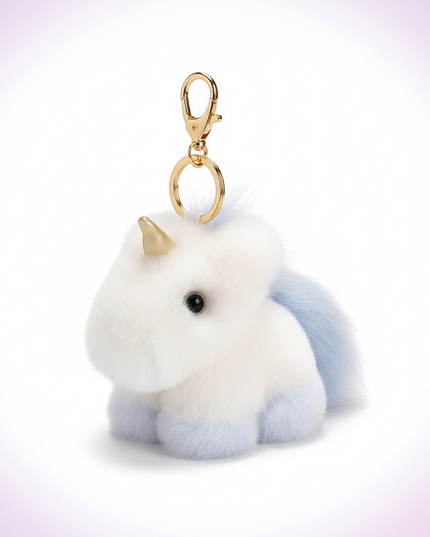 unicorn puff ball keychain - white-bg