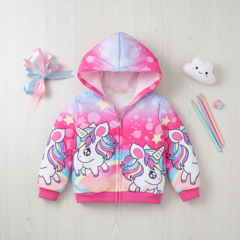 unicorn puffer jacket - flat-lay