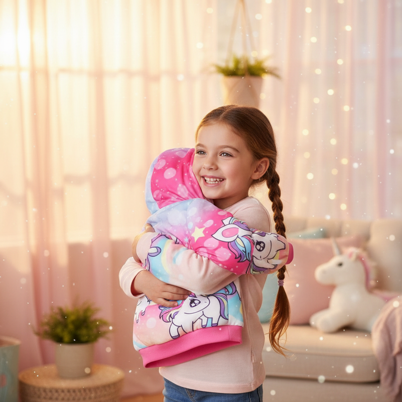 unicorn puffer jacket - in-use