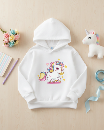 unicorn pullover hoodie kids - flat-lay