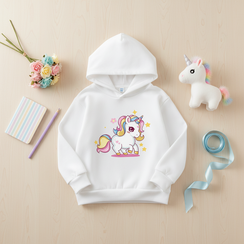 unicorn pullover hoodie kids - flat-lay