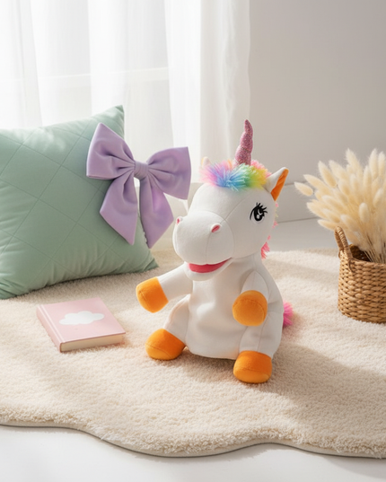 unicorn puppet plush toy - flat-lay