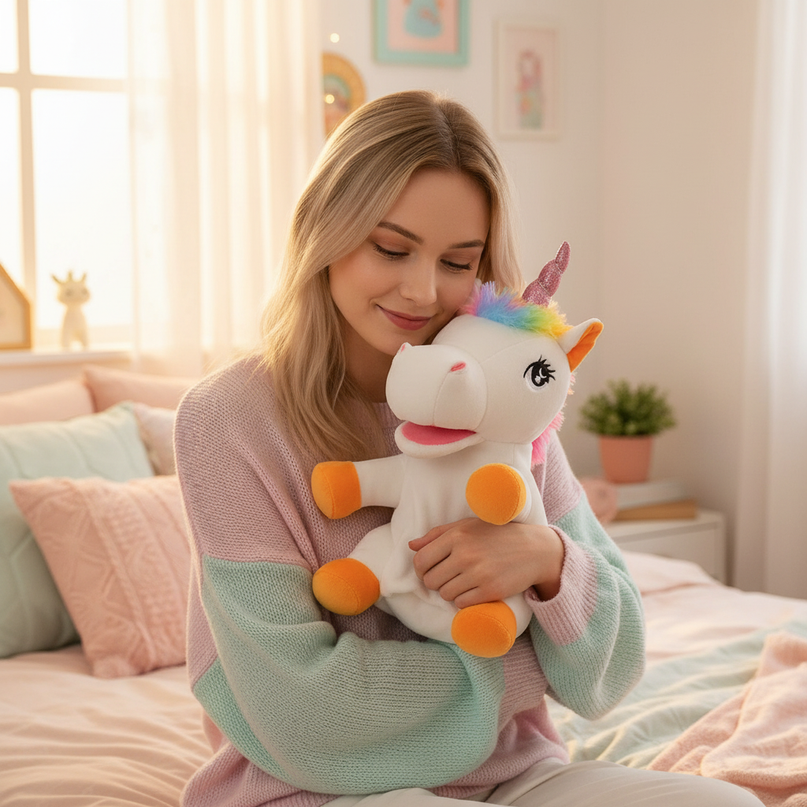 unicorn puppet plush toy - in-use