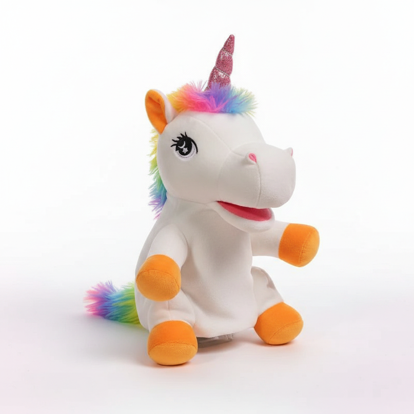 unicorn puppet plush toy - white-bg