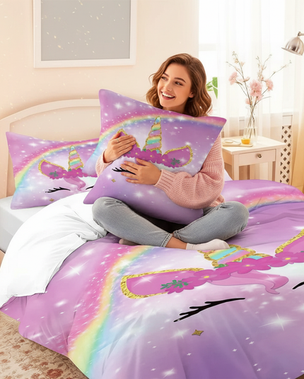 unicorn purple bedding - in-use