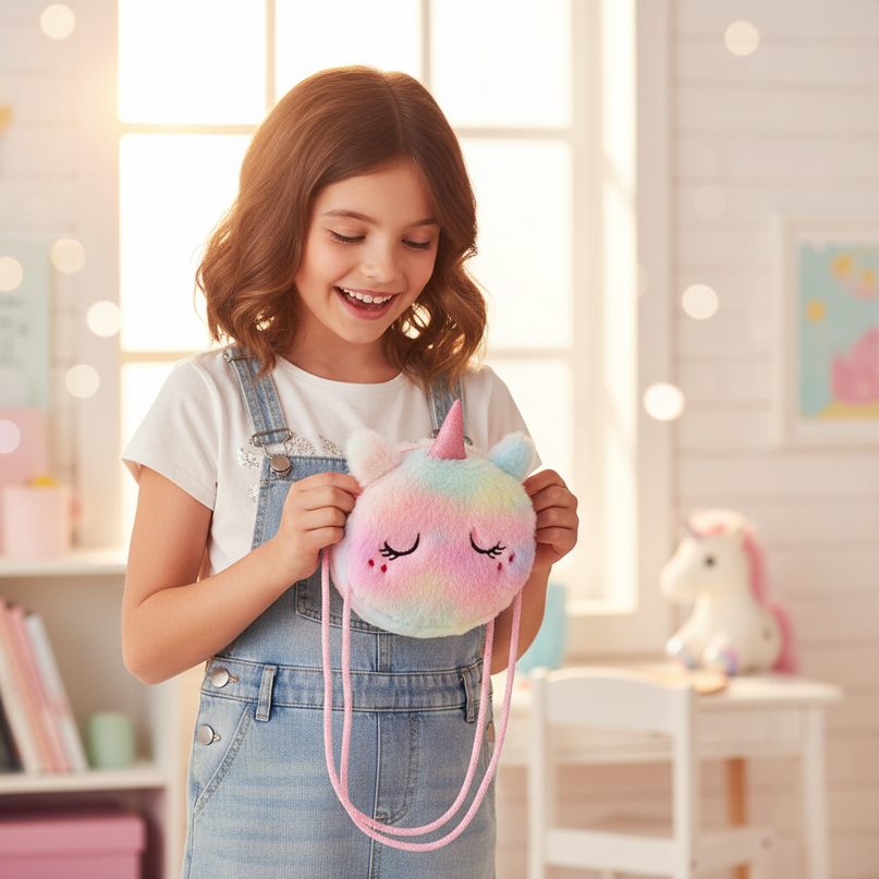 unicorn purse for little girl - in-use