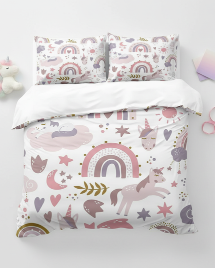 unicorn queen bedding set - flat-lay