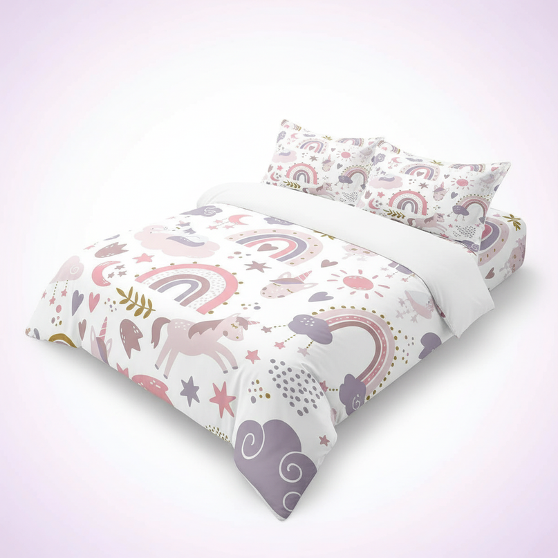 unicorn queen bedding set - white-bg