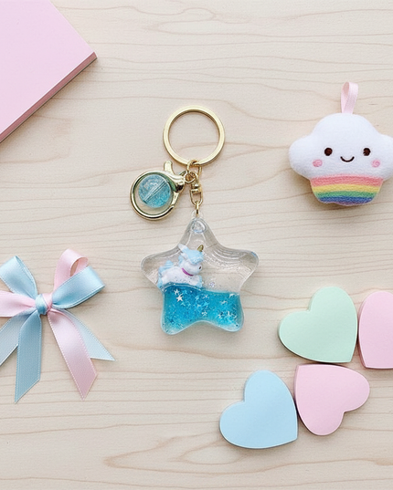 unicorn quicksand keychain - flat-lay