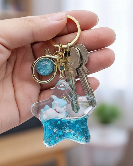 unicorn quicksand keychain - in-use