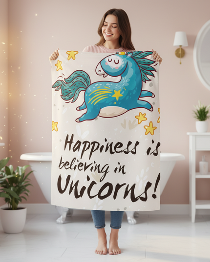 unicorn quote shower curtain - in-use