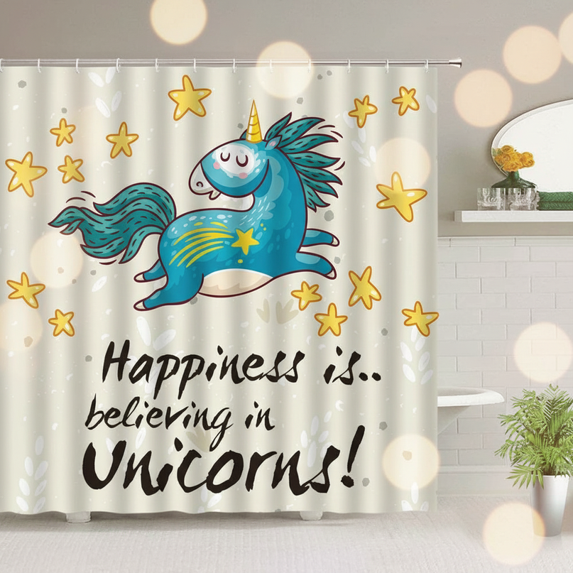 unicorn quote shower curtain - lifestyle