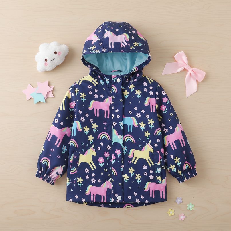 unicorn rain coat - flat-lay