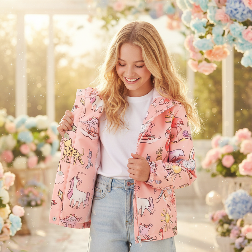 unicorn rain jacket girls - in-use