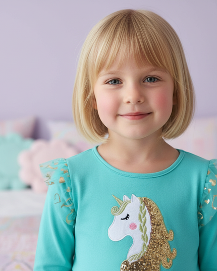 unicorn rainbow applique dress - detail