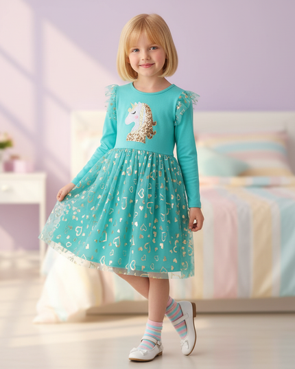 unicorn rainbow applique dress - front