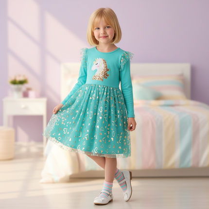 unicorn rainbow applique dress - front