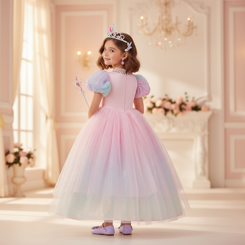 unicorn rainbow ball gown dress - back