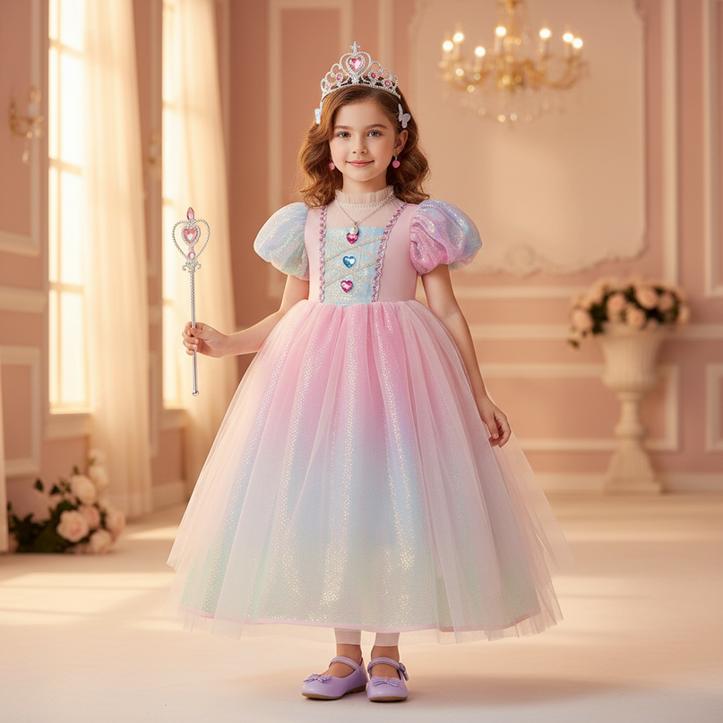 unicorn rainbow ball gown dress - detail