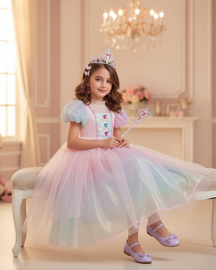 unicorn rainbow ball gown dress - sitting