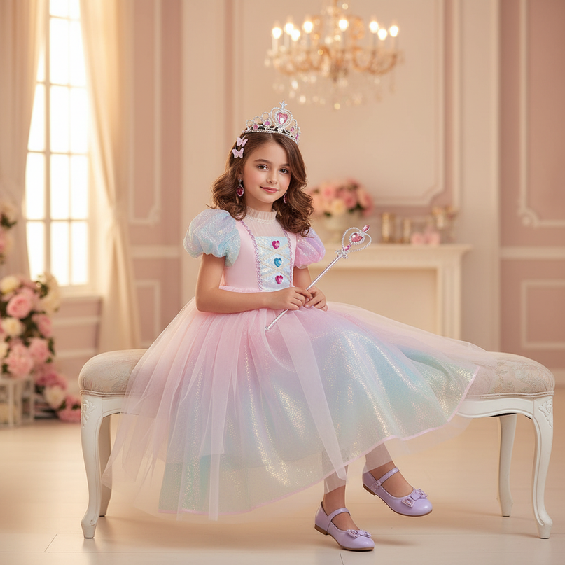 unicorn rainbow ball gown dress - sitting