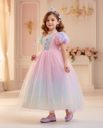 unicorn rainbow ball gown dress - three-quarter