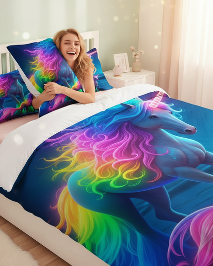 unicorn rainbow bedding - in-use