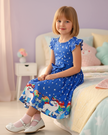 unicorn rainbow casual knit dress - sitting