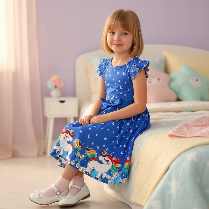 unicorn rainbow casual knit dress - sitting