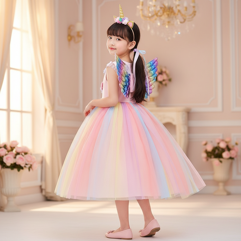 unicorn rainbow dress - back