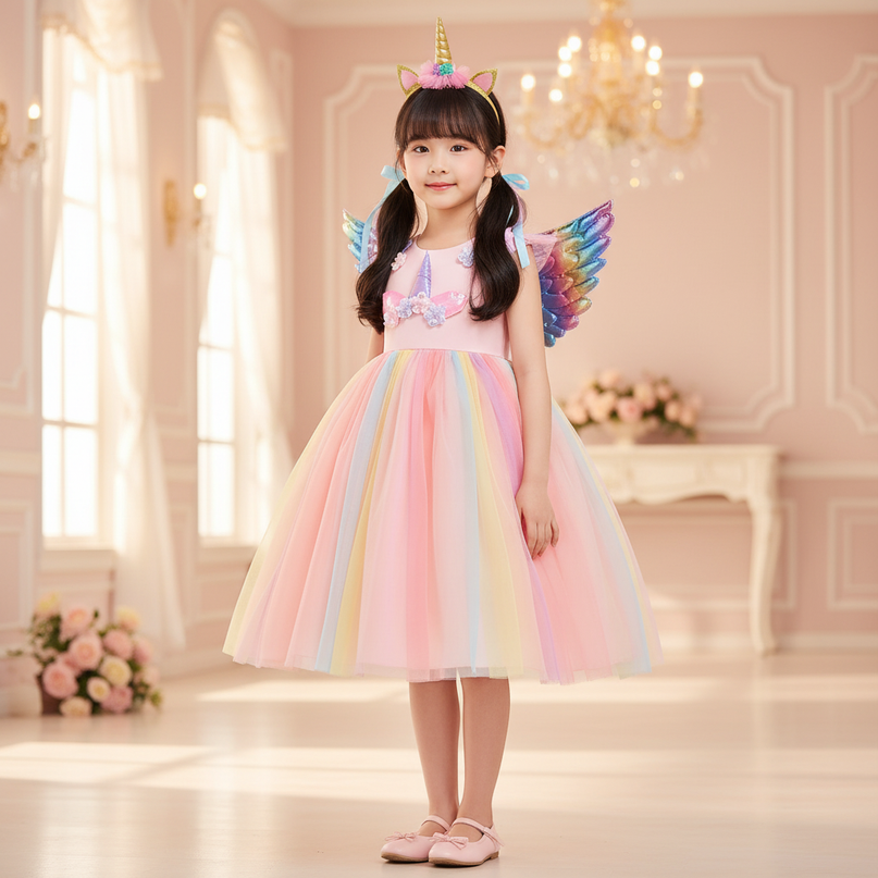 unicorn rainbow dress - detail