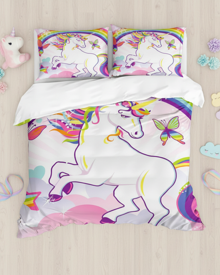 unicorn rainbow duvet cover - flat-lay