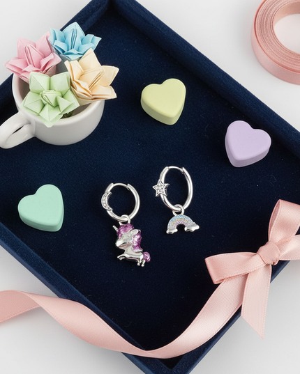 unicorn rainbow earrings - flat-lay