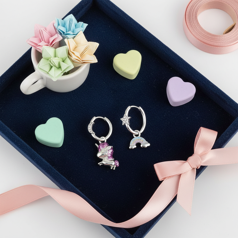 unicorn rainbow earrings - flat-lay