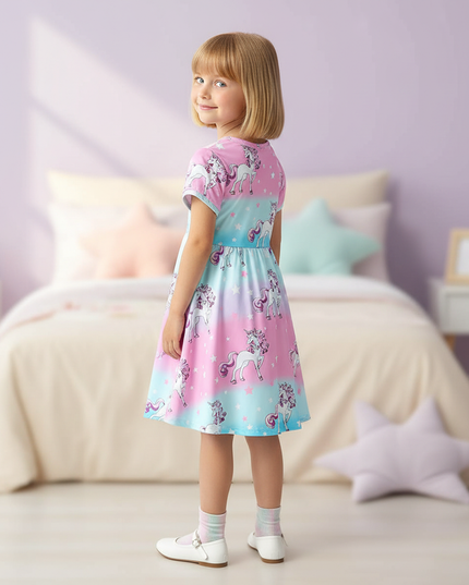 unicorn rainbow gradient dress girls - back