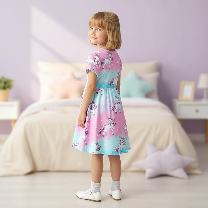 unicorn rainbow gradient dress girls - back