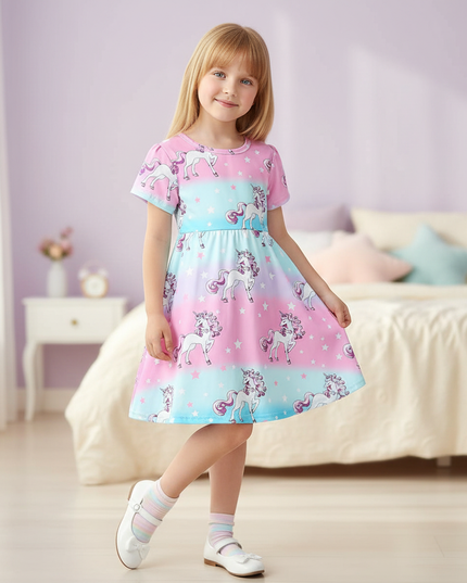 unicorn rainbow gradient dress girls - front